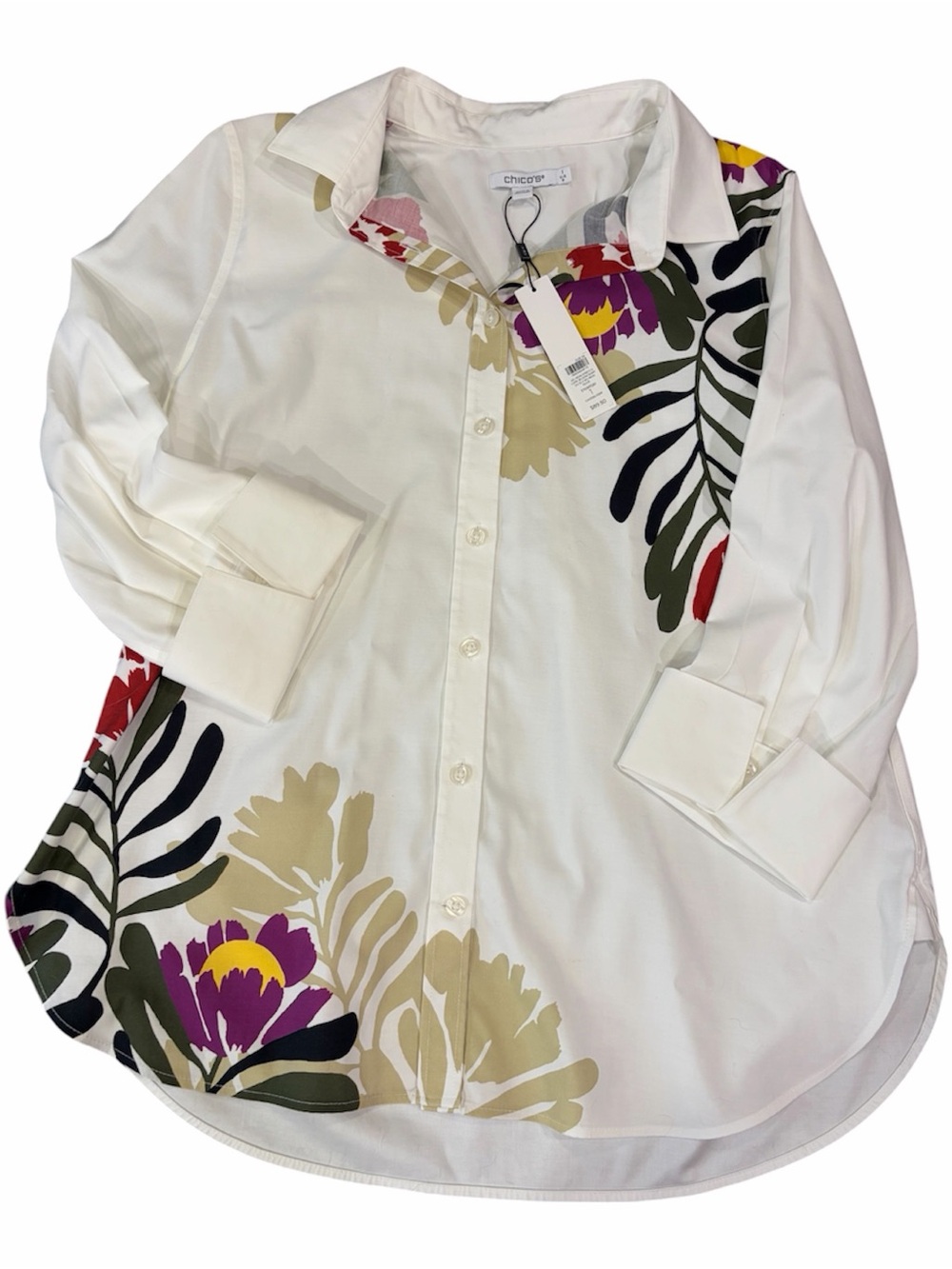 Chico’s | No Iron Stretch Bloom Shirt Floral 3/4 Sleeve